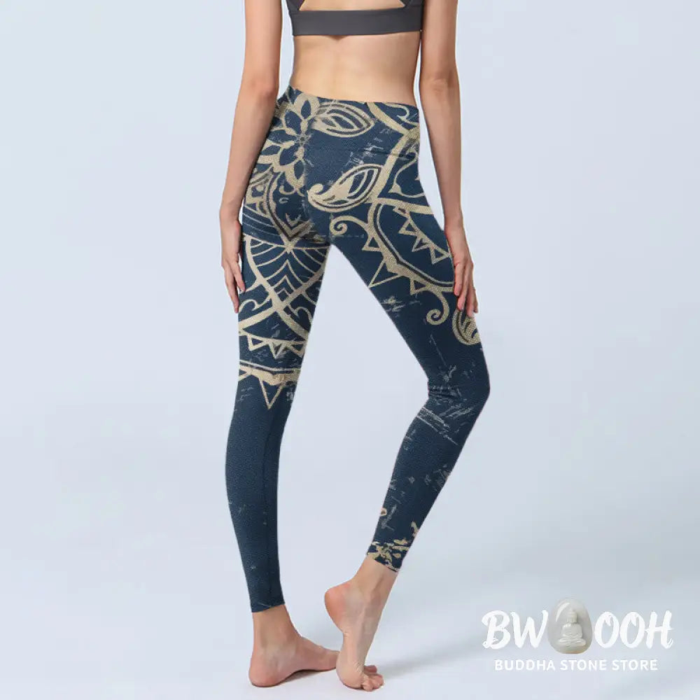 Buddha Stones Retro Mandala Pattern Print Gym Leggings Women&