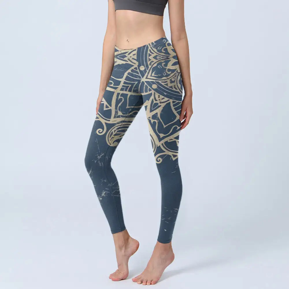 BWOOOH mandala print yoga leggings - Retro Mandala Pattern Print Gym Leggings