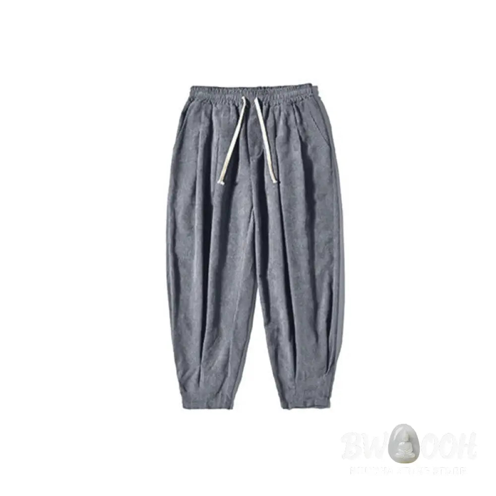 Buddha Stones Retro Men’s Plain Fleece-Lined Corduroy Simple Design Harem Pants With Pockets - Men’s Harem Pants