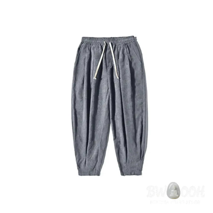 Buddha Stones Retro Men’s Plain Fleece-Lined Corduroy Simple Design Harem Pants With Pockets - Men’s Harem Pants