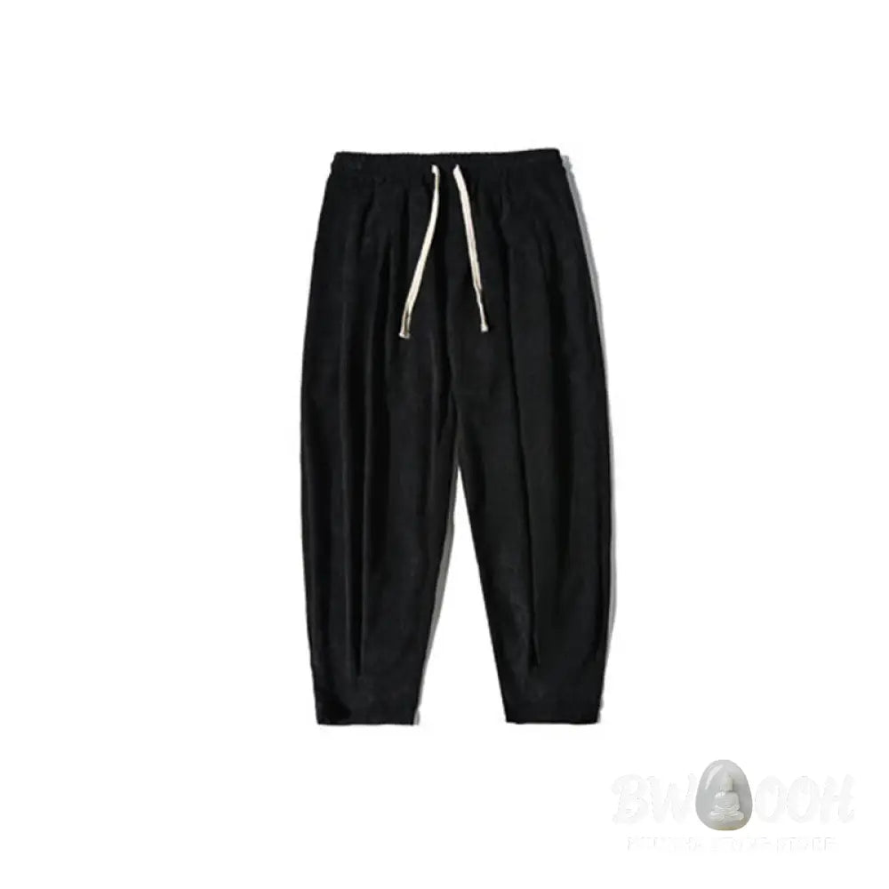 Buddha Stones Retro Men’s Plain Fleece-Lined Corduroy Simple Design Harem Pants With Pockets - Men’s Harem Pants