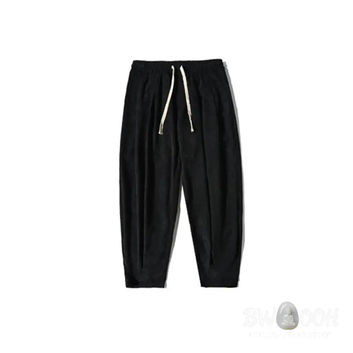 Buddha Stones Retro Men’s Plain Fleece-Lined Corduroy Simple Design Harem Pants With Pockets - Men’s Harem Pants