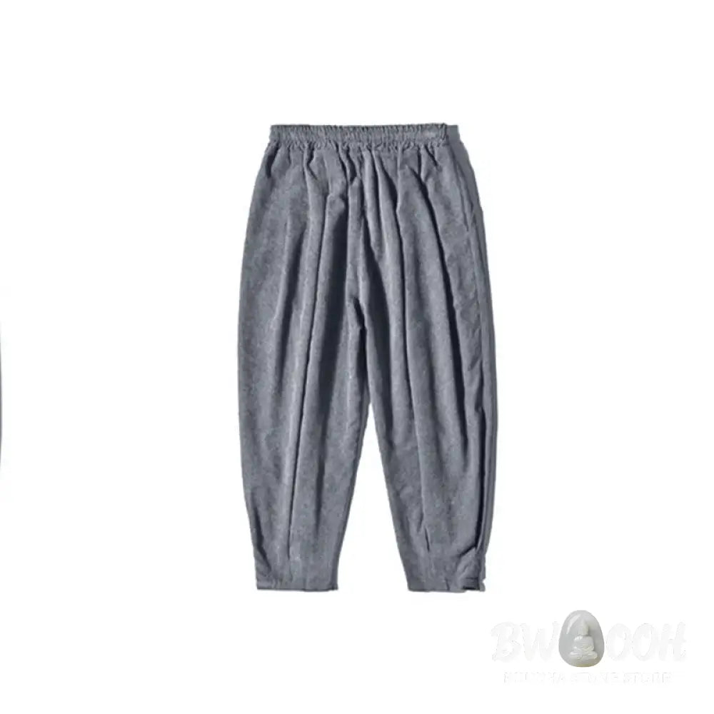 Buddha Stones Retro Men’s Plain Fleece-Lined Corduroy Simple Design Harem Pants With Pockets - Men’s Harem Pants