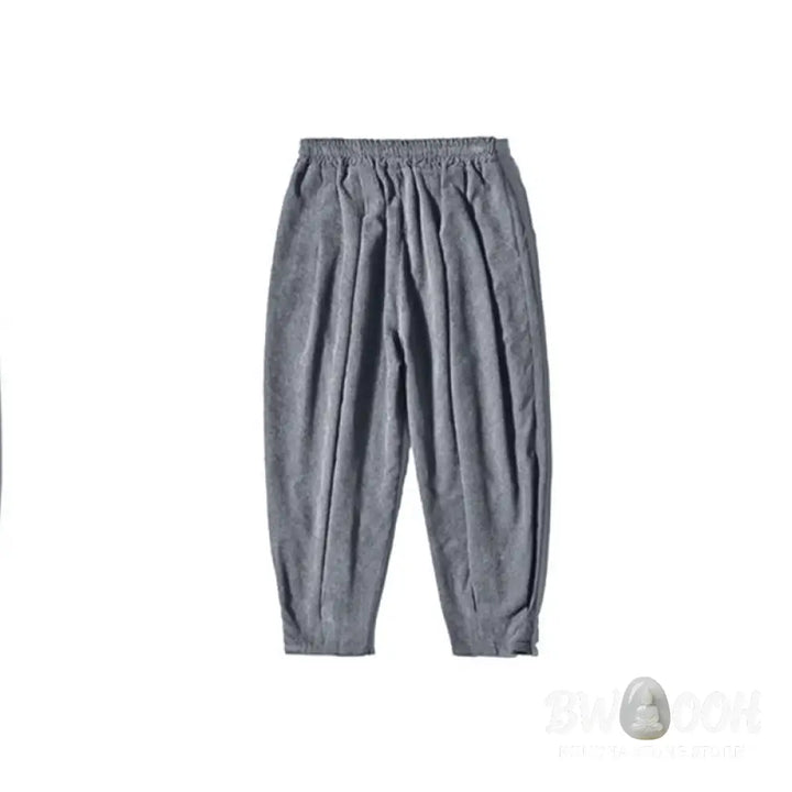 Buddha Stones Retro Men’s Plain Fleece-Lined Corduroy Simple Design Harem Pants With Pockets - Men’s Harem Pants