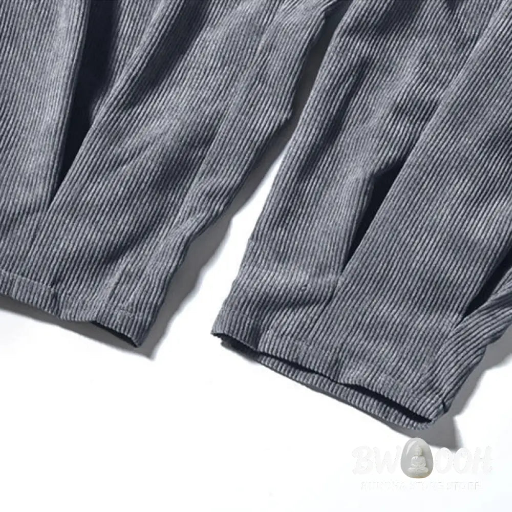 Buddha Stones Retro Men’s Plain Fleece-Lined Corduroy Simple Design Harem Pants With Pockets - Men’s Harem Pants