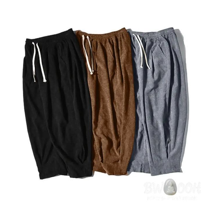 Buddha Stones Retro Men’s Plain Fleece-Lined Corduroy Simple Design Harem Pants With Pockets - Men’s Harem Pants
