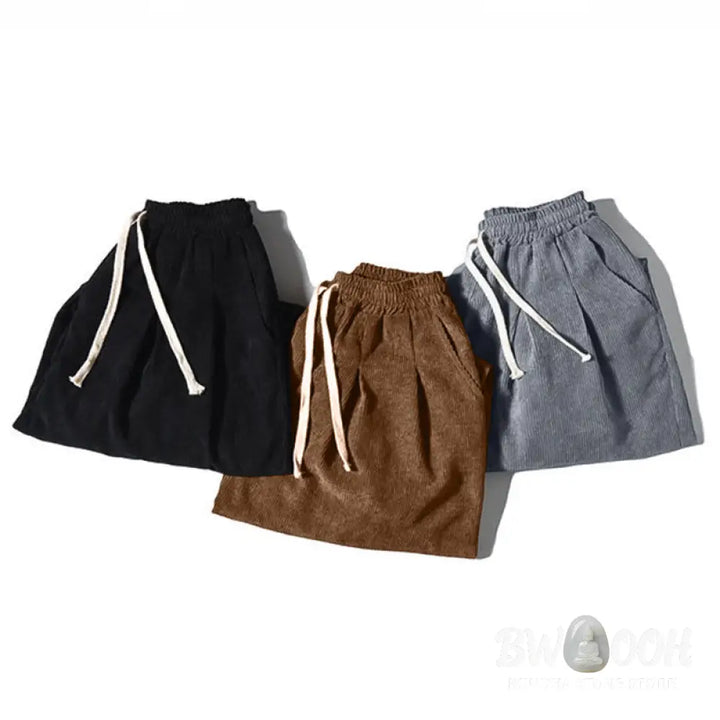 Buddha Stones Retro Men’s Plain Fleece-Lined Corduroy Simple Design Harem Pants With Pockets - Men’s Harem Pants
