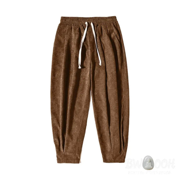 Buddha Stones Retro Men’s Plain Fleece-Lined Corduroy Simple Design Harem Pants With Pockets - Men’s Harem Pants