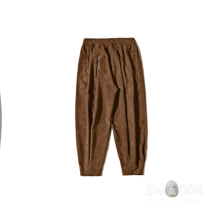 Buddha Stones Retro Men’s Plain Fleece-Lined Corduroy Simple Design Harem Pants With Pockets - Men’s Harem Pants