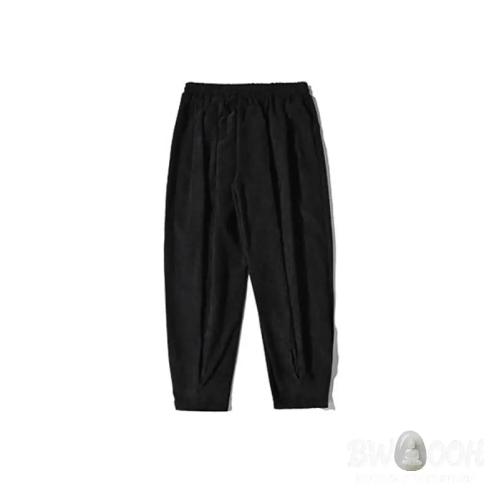 Buddha Stones Retro Men’s Plain Fleece-Lined Corduroy Simple Design Harem Pants With Pockets - Men’s Harem Pants