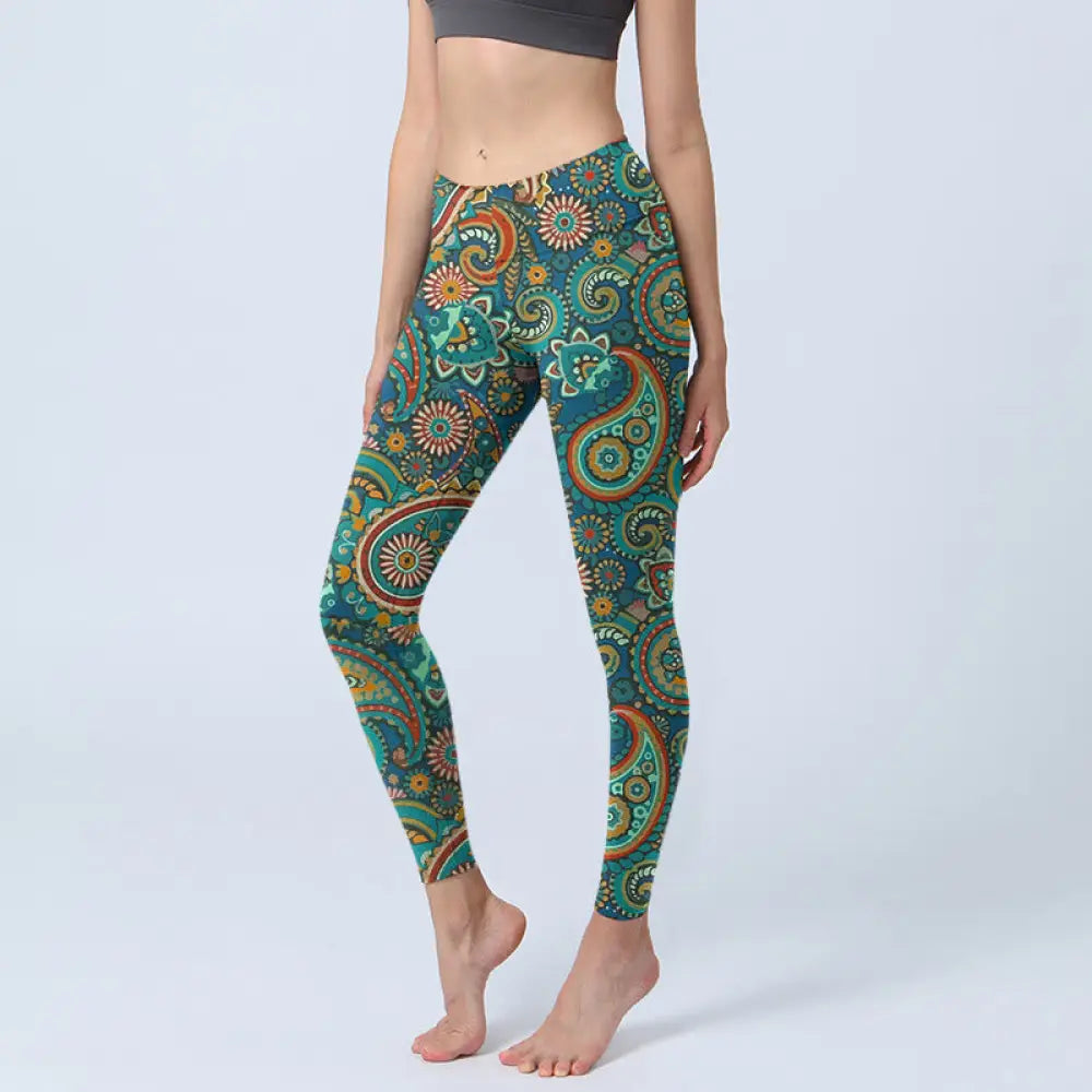 BWOOOH printed yoga leggings - Retro Paisley Pattern Print Gym Leggings