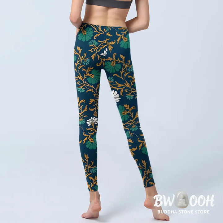 BWOOOH printed yoga leggings - Retro Pastoral Style Flowers Vines Patte