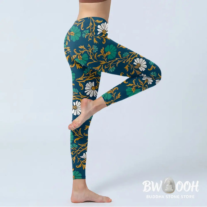 BWOOOH printed yoga leggings - Retro Pastoral Style Flowers Vines Patte