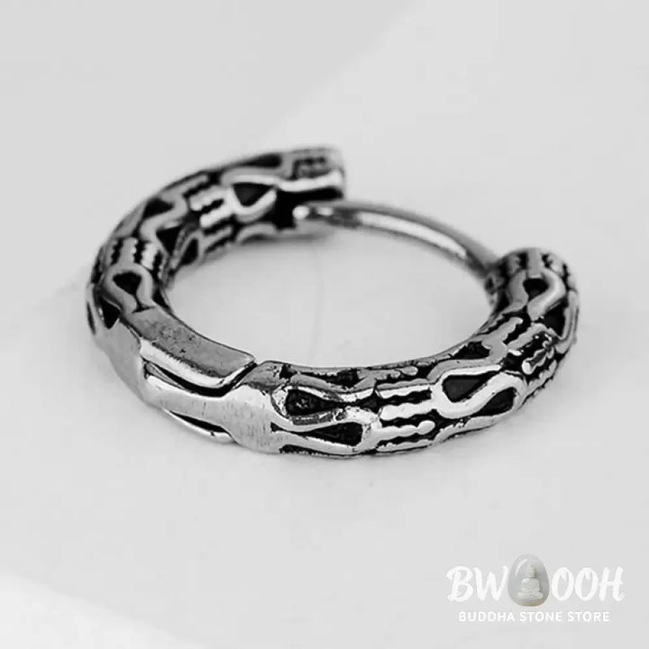 Buddha Stones Retro Pattern Titanium Steel Balance Earrings - Silver - Earrings
