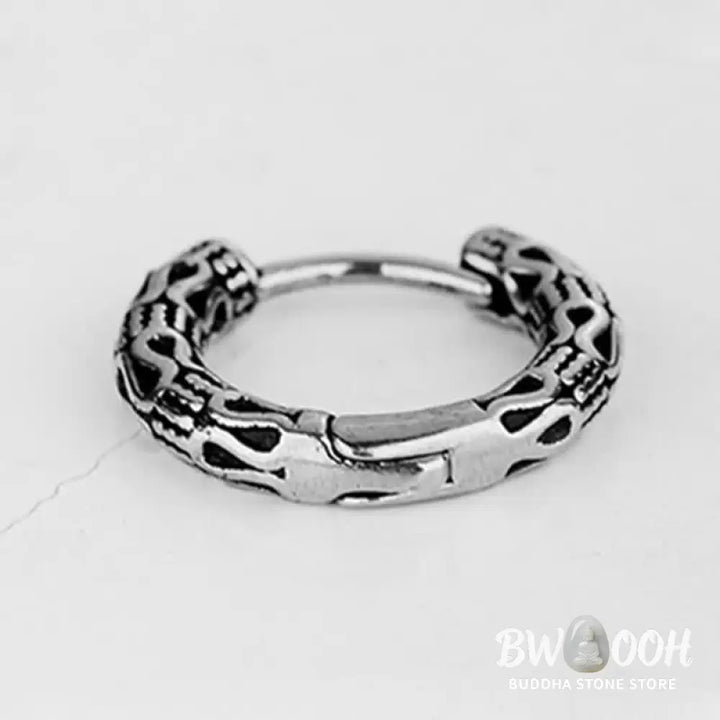 Buddha Stones Retro Pattern Titanium Steel Balance Earrings - Silver - Earrings