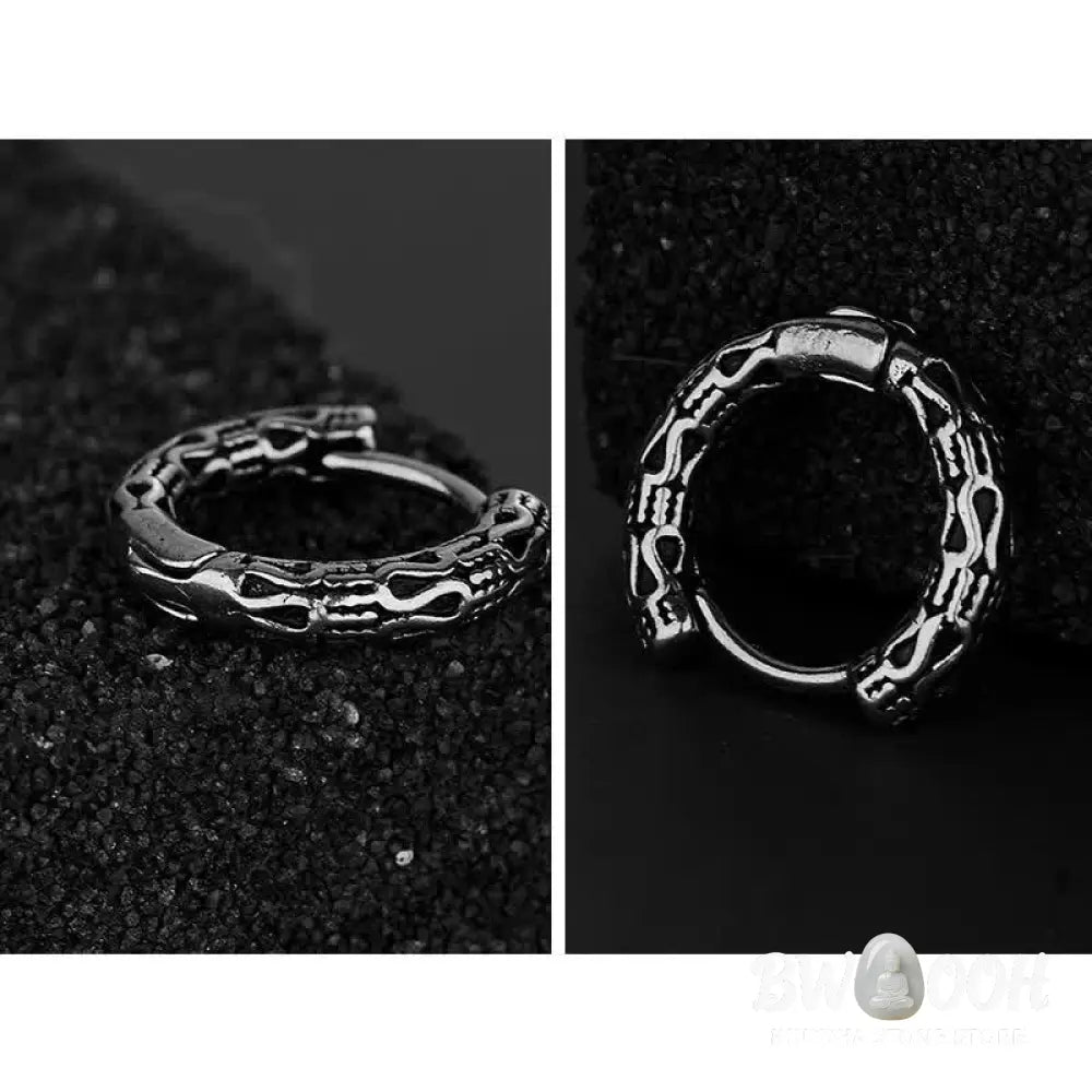 Buddha Stones Retro Pattern Titanium Steel Balance Earrings - Silver - Earrings