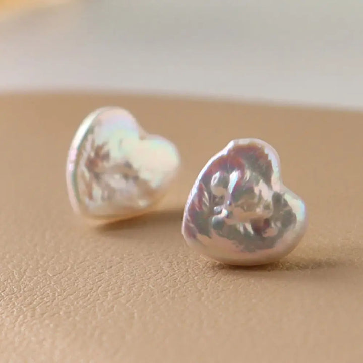 Buddha Stones Retro Pearl Heart Shape Design Wisdom Stud Earrings - Pearl(Silver Posts) - Earrings