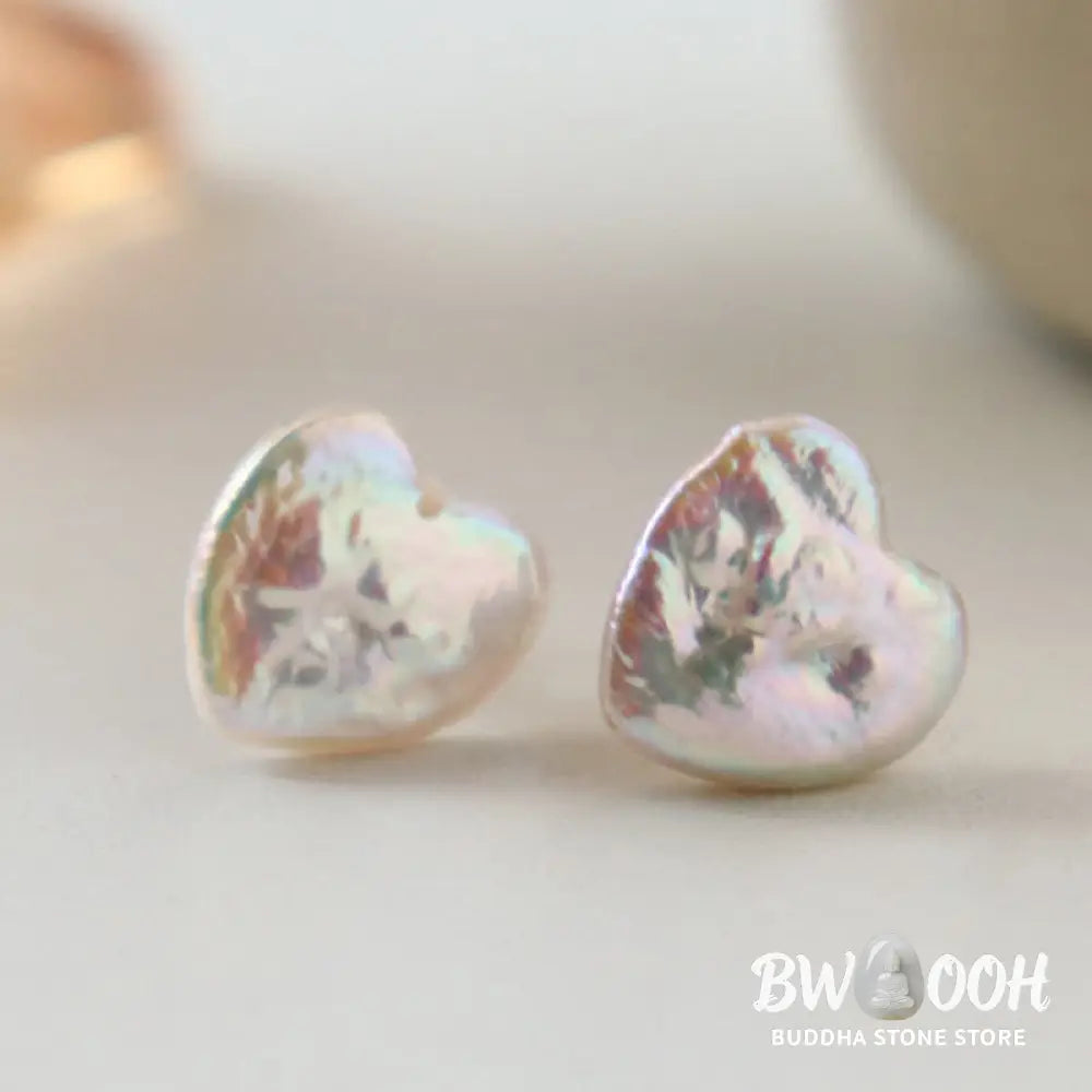Buddha Stones Retro Pearl Heart Shape Design Wisdom Stud Earrings - Pearl(Silver Posts) - Earrings