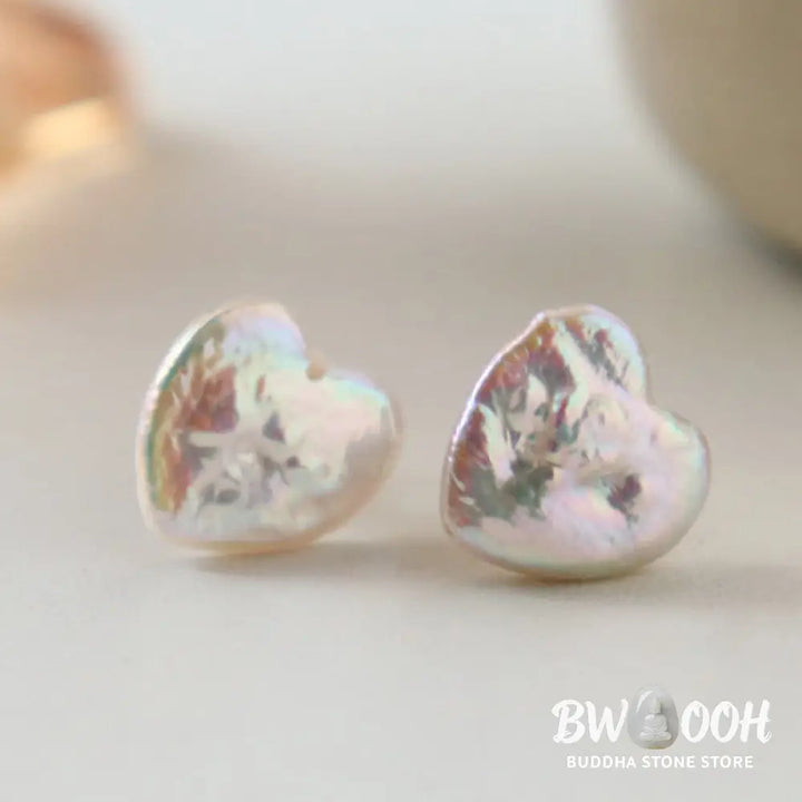 Buddha Stones Retro Pearl Heart Shape Design Wisdom Stud Earrings - Pearl(Silver Posts) - Earrings
