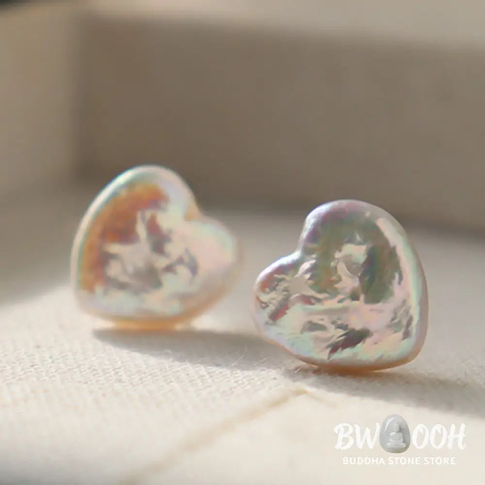 Buddha Stones Retro Pearl Heart Shape Design Wisdom Stud Earrings - Pearl(Silver Posts) - Earrings