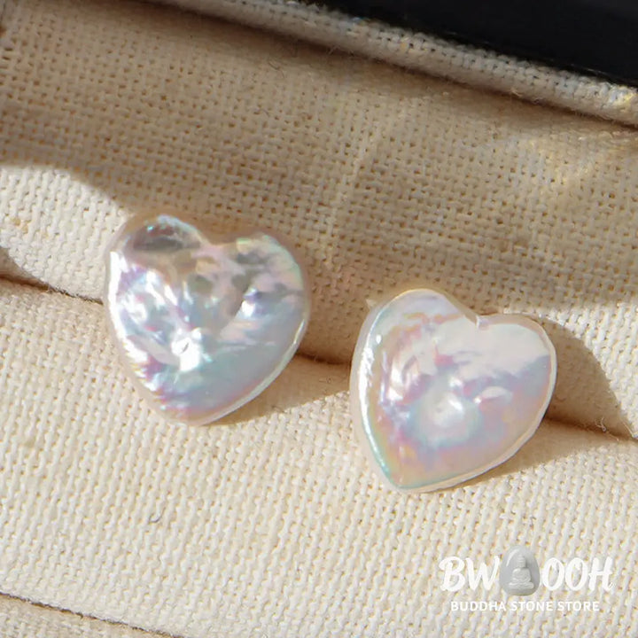 Buddha Stones Retro Pearl Heart Shape Design Wisdom Stud Earrings - Pearl(Silver Posts) - Earrings