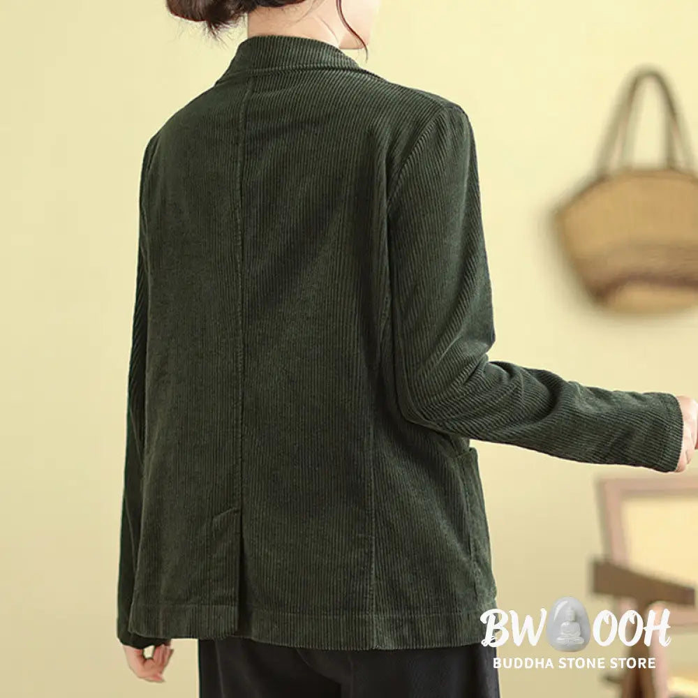 Buddha Stones Retro Plain Women’s Long Sleeve Corduroy Jacket With Pockets - Women’s Jacket