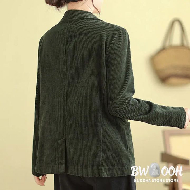 Buddha Stones Retro Plain Women’s Long Sleeve Corduroy Jacket With Pockets - Women’s Jacket
