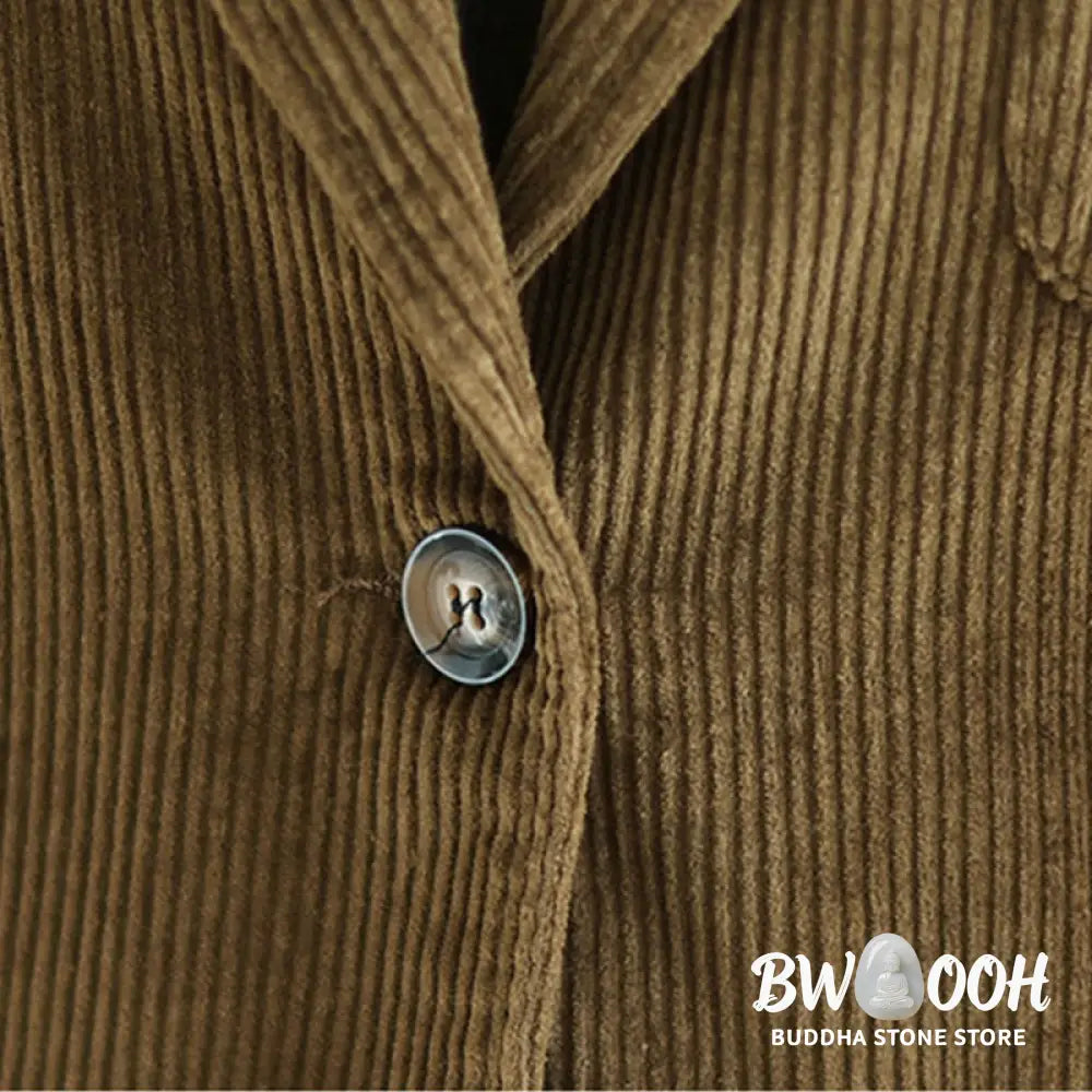 Buddha Stones Retro Plain Women’s Long Sleeve Corduroy Jacket With Pockets - Women’s Jacket