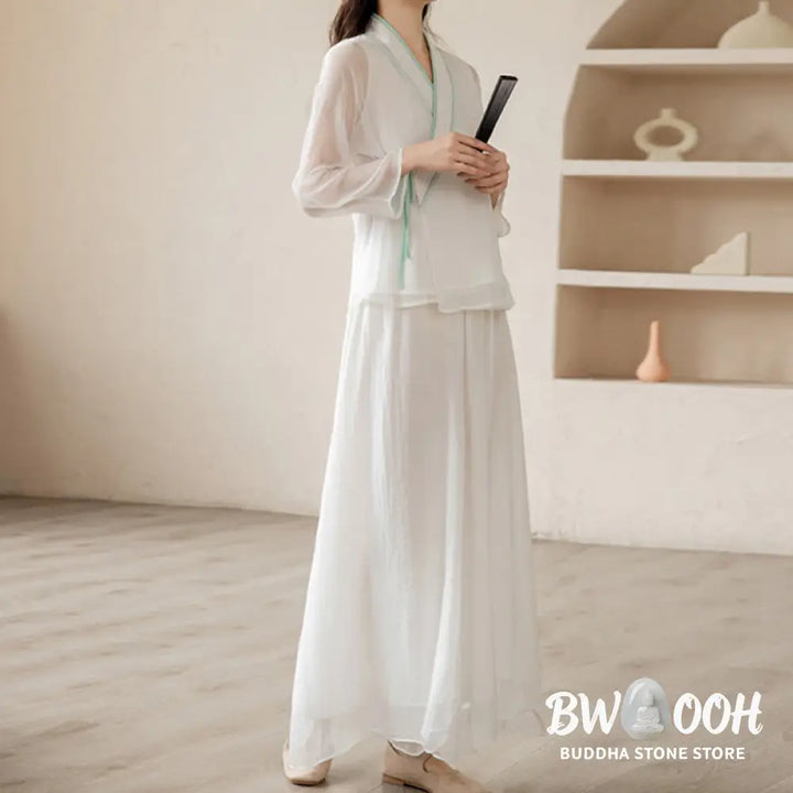 Buddha Stones Retro Prayer Zen Spiritual Meditation Practice Chiffon Clothing Women’s Set - Clothes