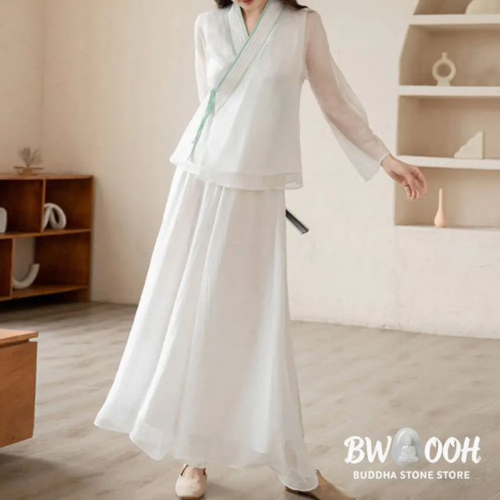 Buddha Stones Retro Prayer Zen Spiritual Meditation Practice Chiffon Clothing Women’s Set - Clothes