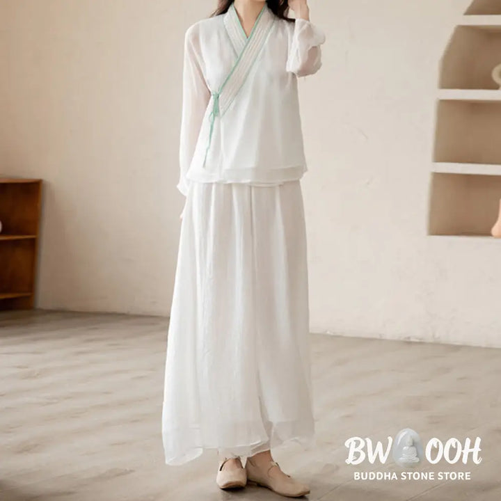 Buddha Stones Retro Prayer Zen Spiritual Meditation Practice Chiffon Clothing Women’s Set - Clothes