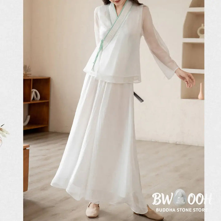 Buddha Stones Retro Prayer Zen Spiritual Meditation Practice Chiffon Clothing Women’s Set - Clothes