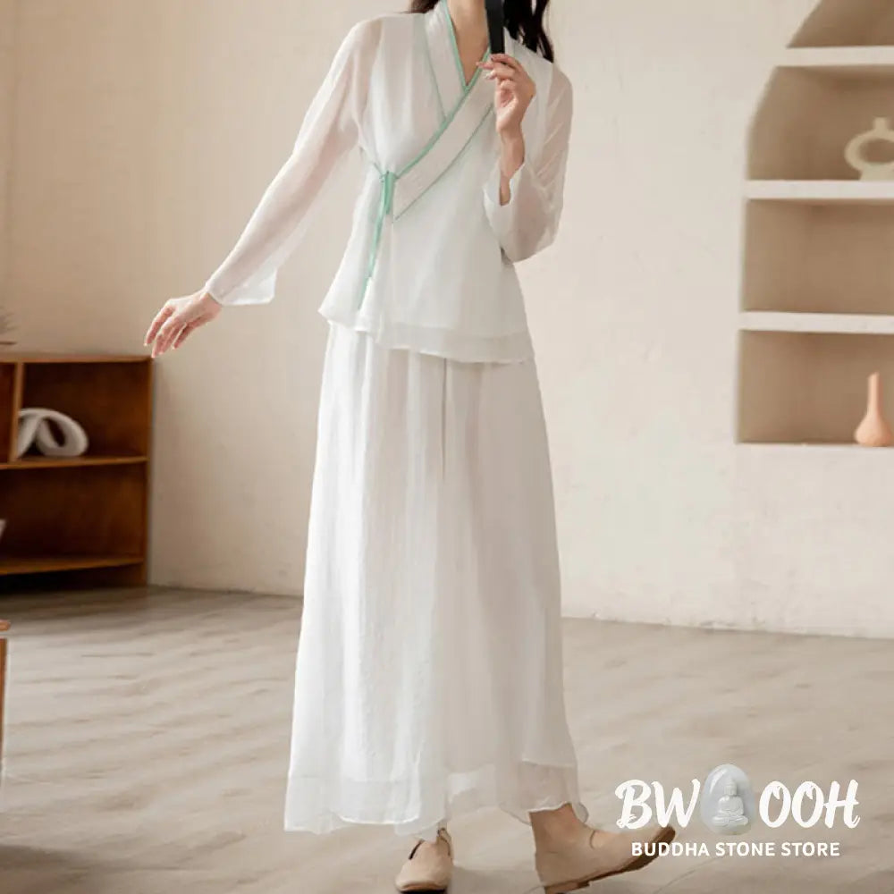 Buddha Stones Retro Prayer Zen Spiritual Meditation Practice Chiffon Clothing Women’s Set - Clothes