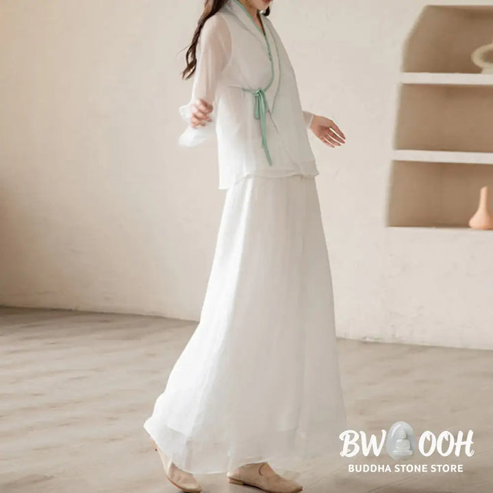 Buddha Stones Retro Prayer Zen Spiritual Meditation Practice Chiffon Clothing Women’s Set - Clothes