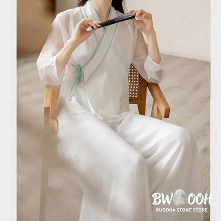 Buddha Stones Retro Prayer Zen Spiritual Meditation Practice Chiffon Clothing Women’s Set - Clothes