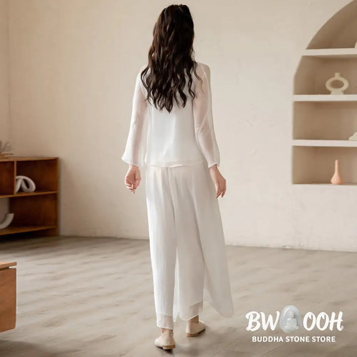 Buddha Stones Retro Prayer Zen Spiritual Meditation Practice Chiffon Clothing Women’s Set - Clothes