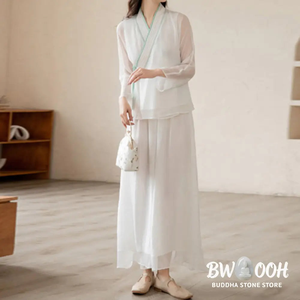Buddha Stones Retro Prayer Zen Spiritual Meditation Practice Chiffon Clothing Women’s Set - Clothes