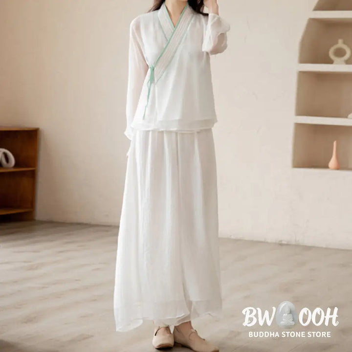 Buddha Stones Retro Prayer Zen Spiritual Meditation Practice Chiffon Clothing Women’s Set - Clothes