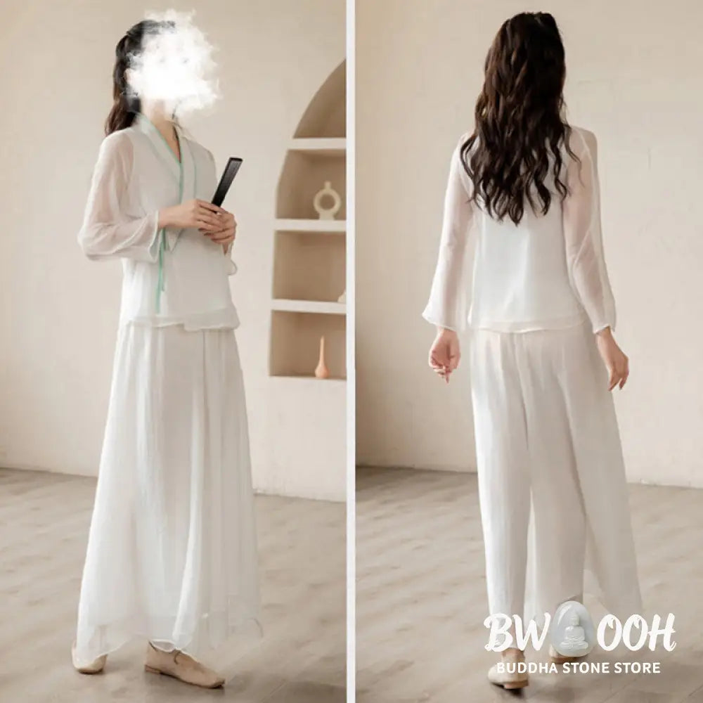 Buddha Stones Retro Prayer Zen Spiritual Meditation Practice Chiffon Clothing Women’s Set - Clothes