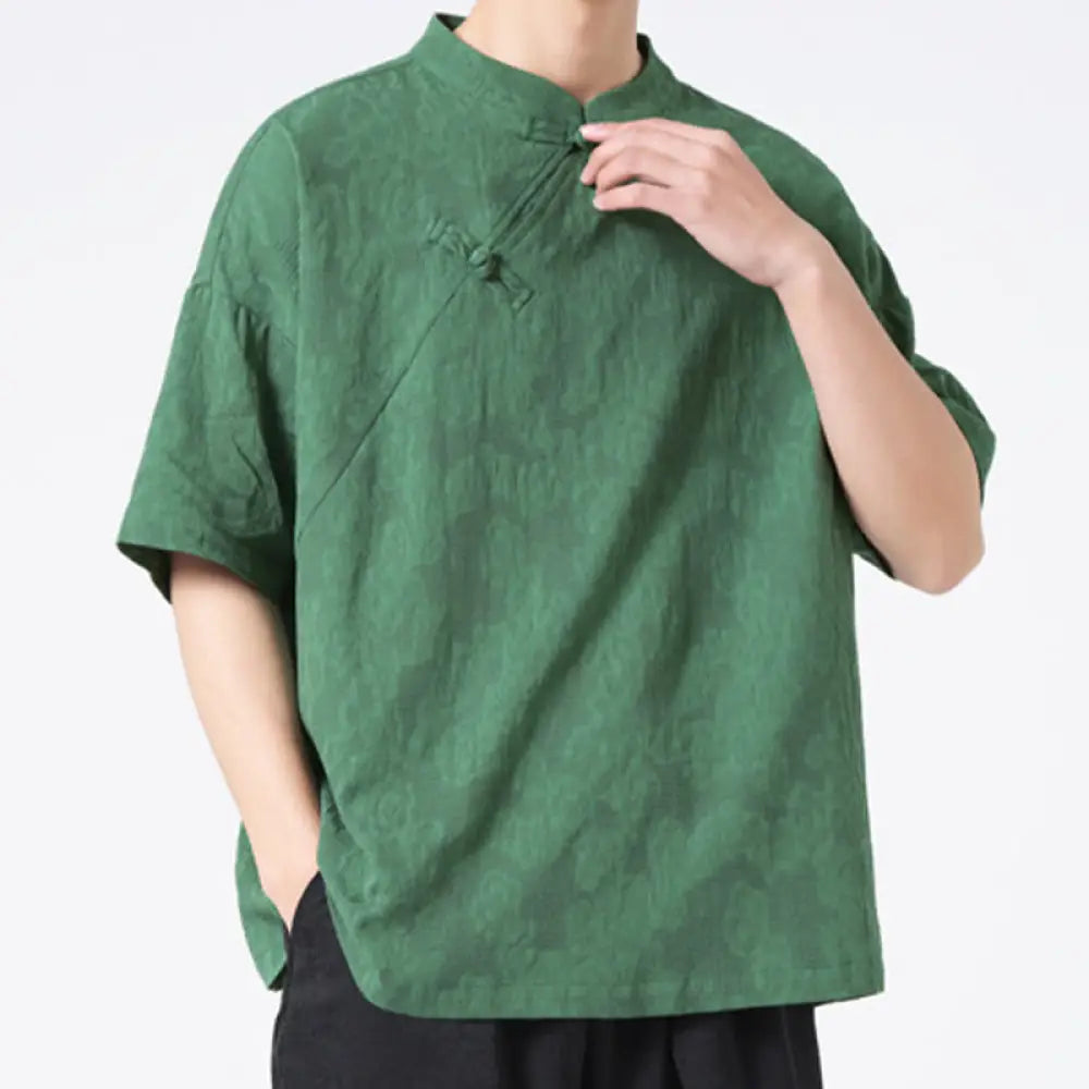 BWOOOH Retro Pure Color Frog-Button Design Jacquard Flowe