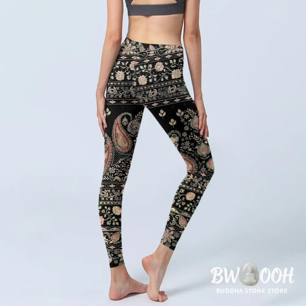 BWOOOH printed yoga leggings - Retro Repetitive Flower Leaf Vine Patter