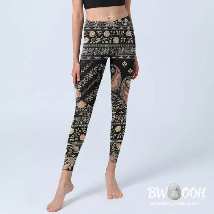 BWOOOH printed yoga leggings - Retro Repetitive Flower Leaf Vine Patter