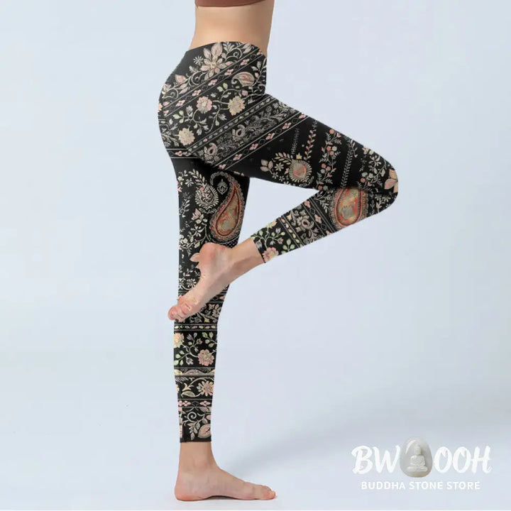 BWOOOH printed yoga leggings - Retro Repetitive Flower Leaf Vine Patter