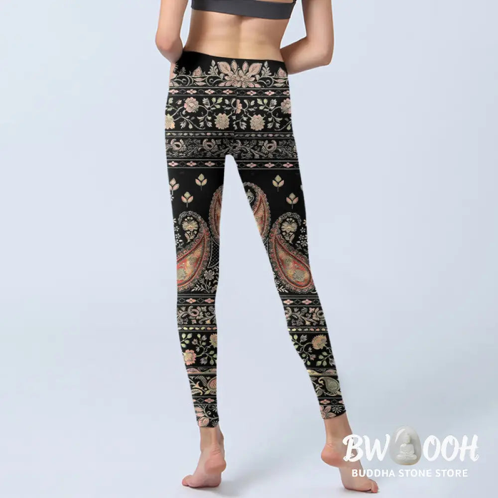 BWOOOH printed yoga leggings - Retro Repetitive Flower Leaf Vine Patter