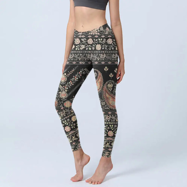 BWOOOH printed yoga leggings - Retro Repetitive Flower Leaf Vine Patter