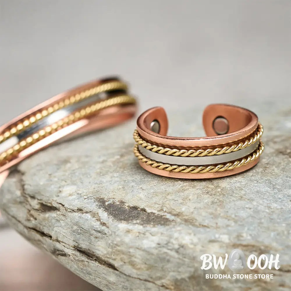 Buddha Stones Retro Twisted Design Copper Open Wealth Luck Cuff Bracelet Bangle Ring - Bracelet Bangle