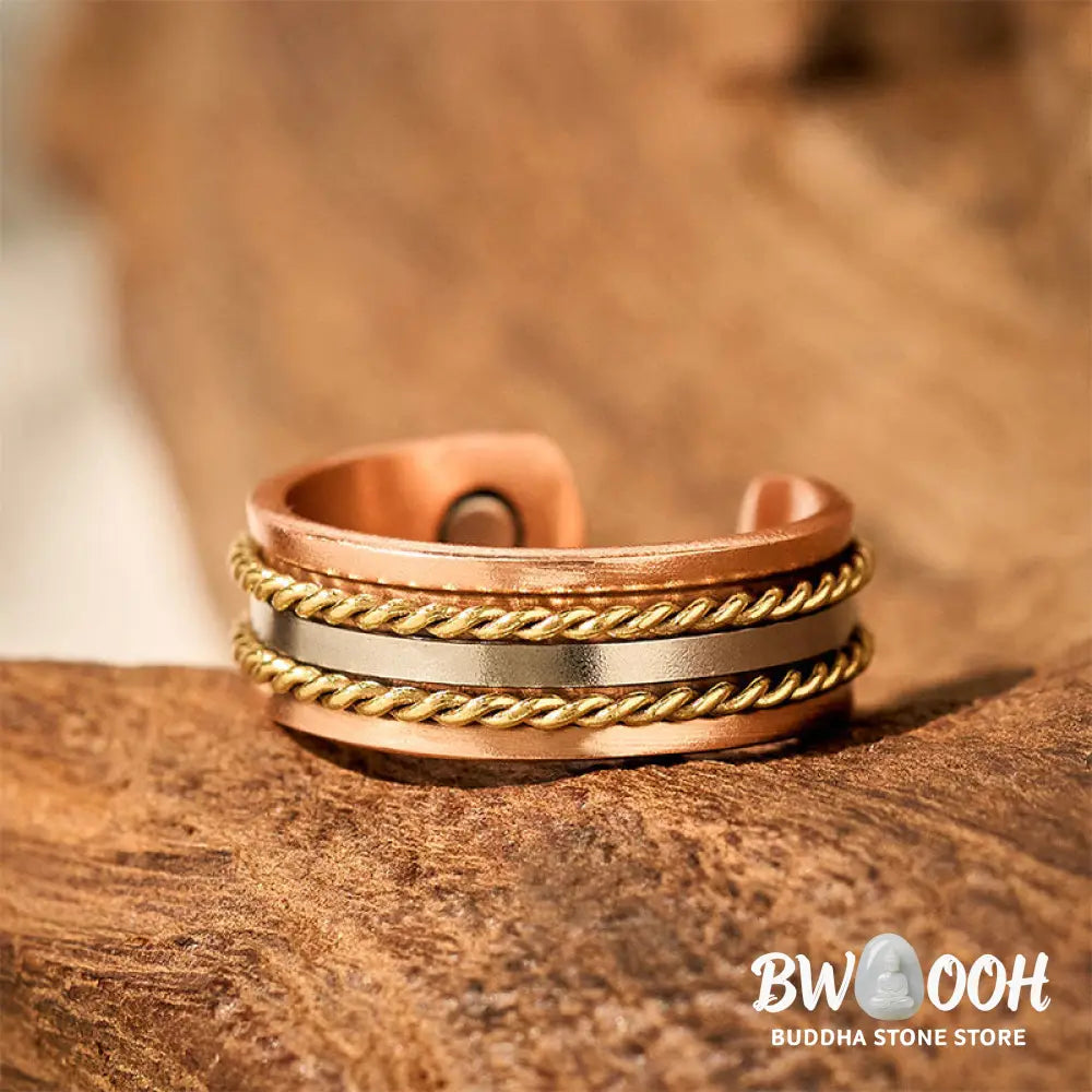 Buddha Stones Retro Twisted Design Copper Open Wealth Luck Cuff Bracelet Bangle Ring - Bracelet Bangle