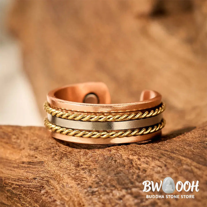Buddha Stones Retro Twisted Design Copper Open Wealth Luck Cuff Bracelet Bangle Ring - Bracelet Bangle