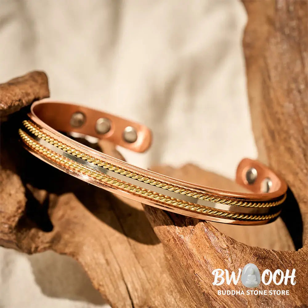 Buddha Stones Retro Twisted Design Copper Open Wealth Luck Cuff Bracelet Bangle Ring - Bracelet Bangle