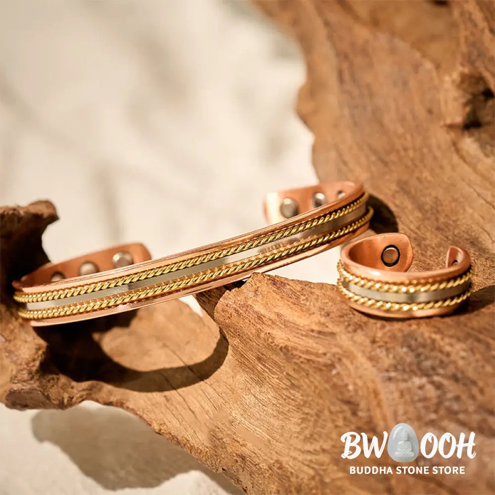 Buddha Stones Retro Twisted Design Copper Open Wealth Luck Cuff Bracelet Bangle Ring - Bracelet Bangle